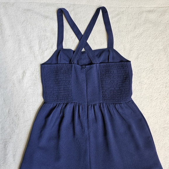 Madewell Jumpsuit Womens Size 2 Navy Blue Smocked Button-Front Wide Leg Cropped - Picture 3 of 11